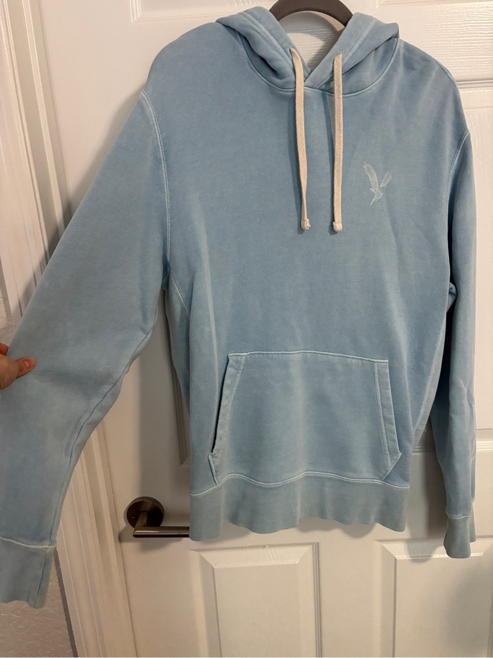 American Eagle Light Blue Hoodie Men's M Pullover Sweatshirt Kangaroo Pocket
